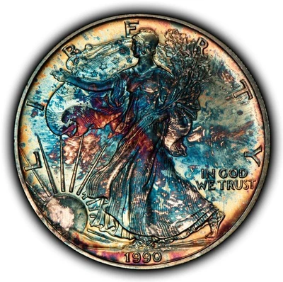 1990 1 oz Silver American Eagle - PQ Monster Rainbow Toning - SKU-B5255 - Image 1 of 4