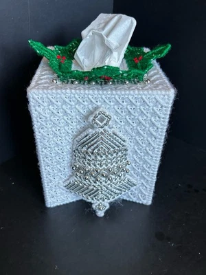 "Cubierta de caja de pañuelos de Navidad campanas plateadas de lona de plástico de colección" Foto 1 de 4