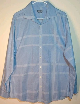 Camisa ajustada Kenneth Cole Reaction para hombre talla XL (17-17,5X34/35) azul a cuadros Foto 1 de 4