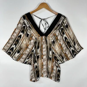 Top para mujer ESSENTIALS By Milano XL marrón multicolor manga 3/4 cuello en V - Imagen 1 de 8