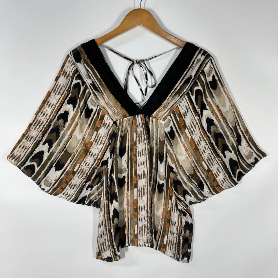 Top para mujer ESSENTIALS By Milano XL marrón multicolor manga 3/4 cuello en V Foto 1 de 4