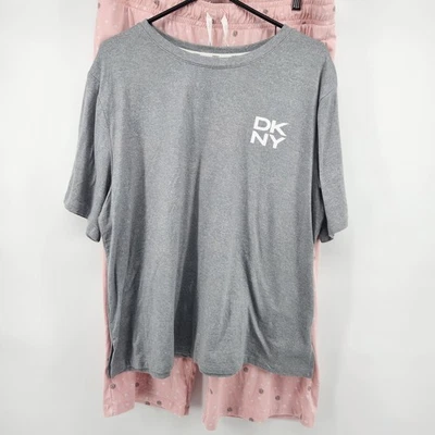 DKNY Woman’s 2 Piece Pajama Set Short Sleeve Capri Set pink/gray XL - Image 1 of 4