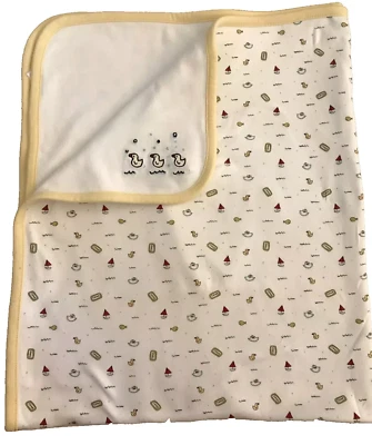 VTG 2000 Gymboree Rubber Duck Baby Blanket White Yellow Security Soap Boat Fish - Image 1 of 4
