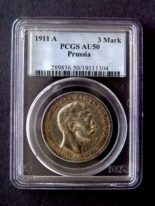 1911-A PRUSSIA PCGS AU50 3 MARK COIN - Picture 1 of 1