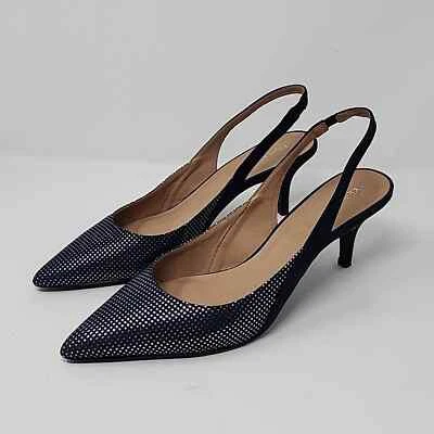 Tacón de gatito Klub Nico con honda azul plateado punto tacón en punta talla 10 Foto 1 de 4