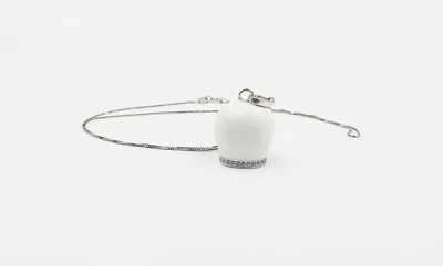 COLLANA CAMPANELLA SMALTATA BIANCO CON BORDO ZIRCONATO IN ARGENTO 925 RODIATO - Immagine 1 di 3