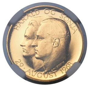 1968, Norway. Beatuiful Gold "Crown Prince's Wedding" Medal. (3.5gm!) NGC PF-67! - Picture 1 of 3