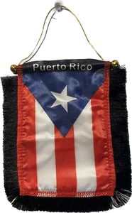 Mini Hanging Mirror Black Frilled Puerto Rico Flag - Picture 1 of 1