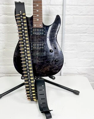 Correa de guitarra de cuero extra larga de alta resistencia para bala de latón alternativa punk rock Foto 1 de 3