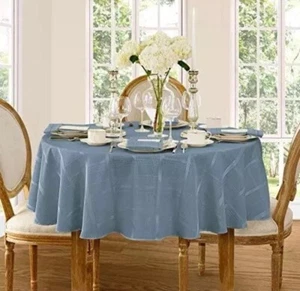 90 Inch Round Fabric Tablecloth Elegance Plaid, 100% Polyester Shadow Blue - Picture 1 of 4