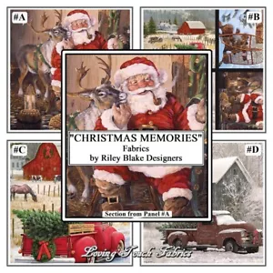 RILEY BLAKE "CHRISTMAS MEMORIES" SANTA OLD TRUCKS BARN TRACTOR FABRICS SELECTION - Picture 1 of 5