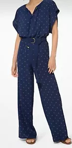 Women Michael Kors Grommeted Crepe Jumpsuit - Blue - Full Length Jump Small - Picture 1 of 14