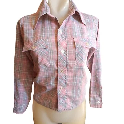 XS Vintage Womens 1970's Plaid Button-Up Shirt JC PENNEY Pink Boho Disco Retro - Image 1 of 4