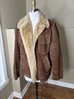 Chaqueta para hombre vintage años 70 JC Penney cuero de vaca gamuza imitación piel de oveja Marlborough 42” Foto 1 de 4