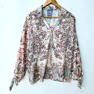 NWT Johnny Was Jungle Paisley Rasvana 100% Silk Blouse Button Shirt Size Large - Picture 1 of 9