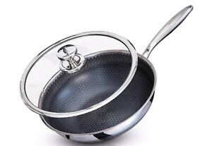 Stainless Steel Wok Stir Fry Pan with lid 30cm Saute Roasting Deep Nonstick pan