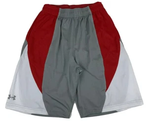 Under Armour Boy Loose Fit Gray Red White Heat Gear Athletic Shorts YLG Large L - Picture 1 of 12