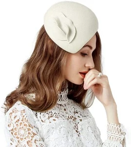 Mujer Vestido Fascinador Lana Fieltro Boda Derby Fedora Fiesta Pastilla Sombrero Blanco - Imagen 1 de 6