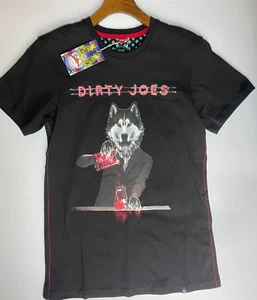 NWT Joe Browns T-Shirt Size Small Mens Dirty Joes Premium Cotton Husky Dog Black - Picture 1 of 12