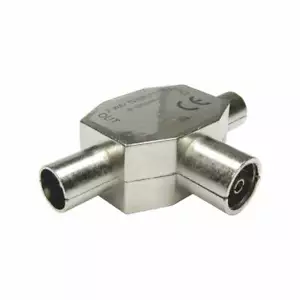 2 vías COAX Coaxial TV Aerial T Splitter hembra a 2 x adaptador de metal macho RF - Imagen 1 de 3