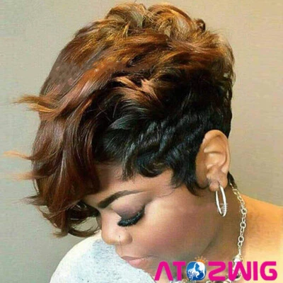 合成头发长发棕色短假发黑色女式时尚派对假发 2 件 — 第 1/4 张图片