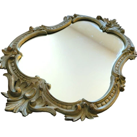 Vintage Italian Baroque Wall Mirror Faux Resin Antique Pewter Ornate 20x14 DH576 Cover
