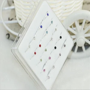 Wholesale 20X Solid Sterling silver Mixed 2MM Crystal Straight Bar Rod Nose Stud - Picture 1 of 4