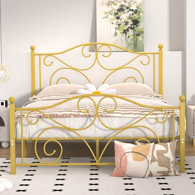 Металлический каркас кровати двойной/полный/полуторный размер с изголовьем под кроватью стальные планки для хранения - Изображение 1 из 4