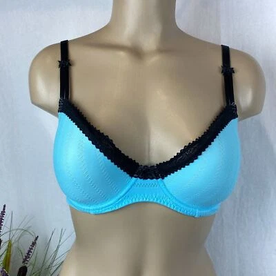 Sujetador con aros Betsey Johnson azul y negro contorno 34D Foto 1 de 4