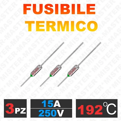 MASTER INSTRUMENT COR. FUSIBILE TERMICO ASSIALE 192 °C 250V 15A TERMOFUSIBILE RY-192 - 3 PEZZI