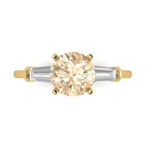 2Ct Round Cut Natural Morganite Three Stone Engagement Ring, 14K Yellow Gold - Picture 1 of 11