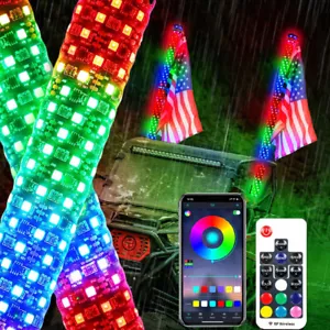 2X 3FT RGB Spiral LED Fat Whip Lights Antenna For Polaris RZR XP 1000 900 800 - Picture 1 of 14