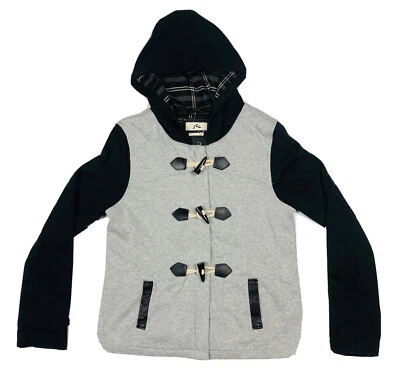 Rusty Women's Full Zip Lined Hooded Jacket Size 12 Grey & Black Winter Surf Wear - image 1 of 4