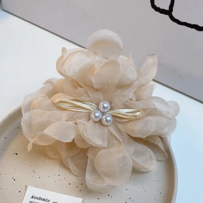 Pinza para el cabello hecha a mano de gasa con forma de flor de gasa flor perla pinza para el cabello L Foto 1 de 4