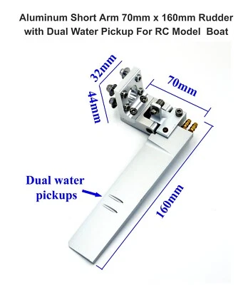 CNC Aluminum Short Arm 70mm X 160mm Dual Water Pickups Rudder for RC Model Boat - Image 1 of 4