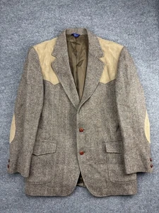 Vintage Pendleton Blazer Mens 44 Long Wool Herringbone Western Elbow Patch 90s - Picture 1 of 7