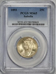 1893 Isabella 25c commemorativo quarto d'argento PCGS MS 65 - Foto 1 di 5