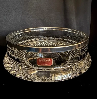 Vintage Gorham Crystal Glass Bowl w/ Silver Rim 9" Diameter, West German Heavy - Image 1 of 4