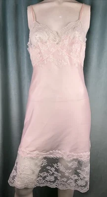 39 WOW 30s FRENCH Nylon + Lace Slip Dress  Boudoir Pink - Image 1 of 4
