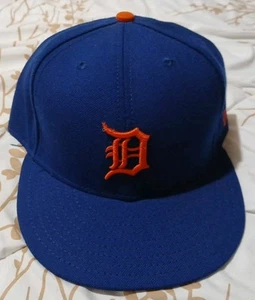 New Era 59Fifty Detroit Tigers Fitted Cap 7 3/4 Blue/Orange 100% Wool - Picture 1 of 7