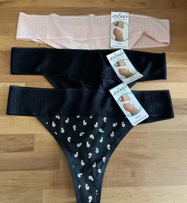3X-Jockey Soft Touch Lace Thong Size 6/M -Black/Pink/Candy Canes NWT - Image 1 of 4