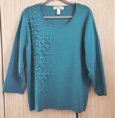 Carducci Women's Top Size 3X Blue Teal Classic Knit Sequin Detail Vintage EUC Foto 1 de 4