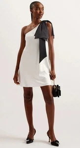 Mini Vestido Ted Baker Midori Un Hombro Satinado Acanalado con Arco Talla. 3 (L) Nuevo con etiquetas $375 - Imagen 1 de 9