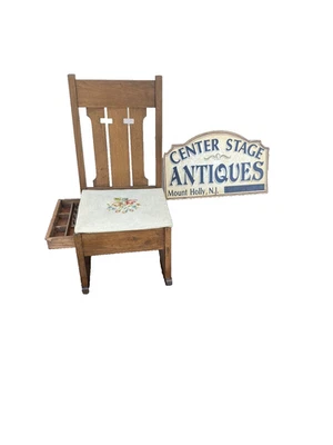 64507    Mission Oak  Rocking Rocker Chair w/ Sewing Drawer + Needlepoint seat - Image 1 of 4