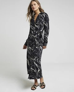 River Island Womens Black Viscose Shirt Midi Dress Size 8 - Picture 1 of 11