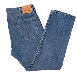 Levi's 505 Jeans Mens 38x32 Denim 100% Cotton Medium Wash Rare Blank Pocket Tag - Picture 1 of 10