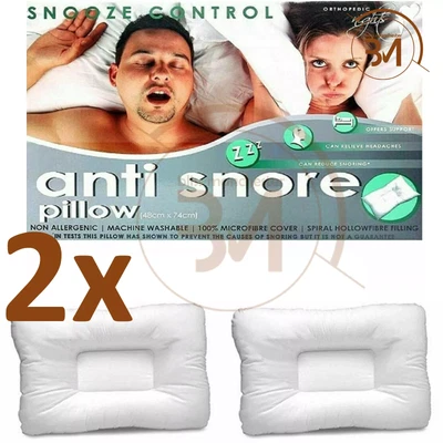 2x Anti Snore Snooze Control Orthopedic Hollowfibre Pillow Head Support Pillows - Image 1 of 2