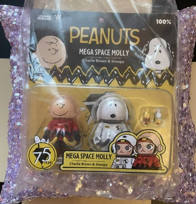 POP MART Mega Space Molly Peanuts 100% Snoopy And Charlie Brown AUTHENTIC NEW - Image 1 of 4