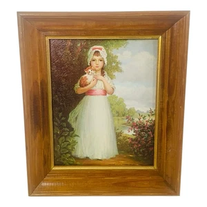 Vintage Art Treasures Chums Litho Girl & Cat 10" x 8" print plus frame - Picture 1 of 7