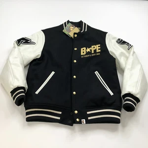 A Bathing Ape Bape OVO NEW Medium Wool Letterman Bomber Jacket Faux Leather - Picture 1 of 17